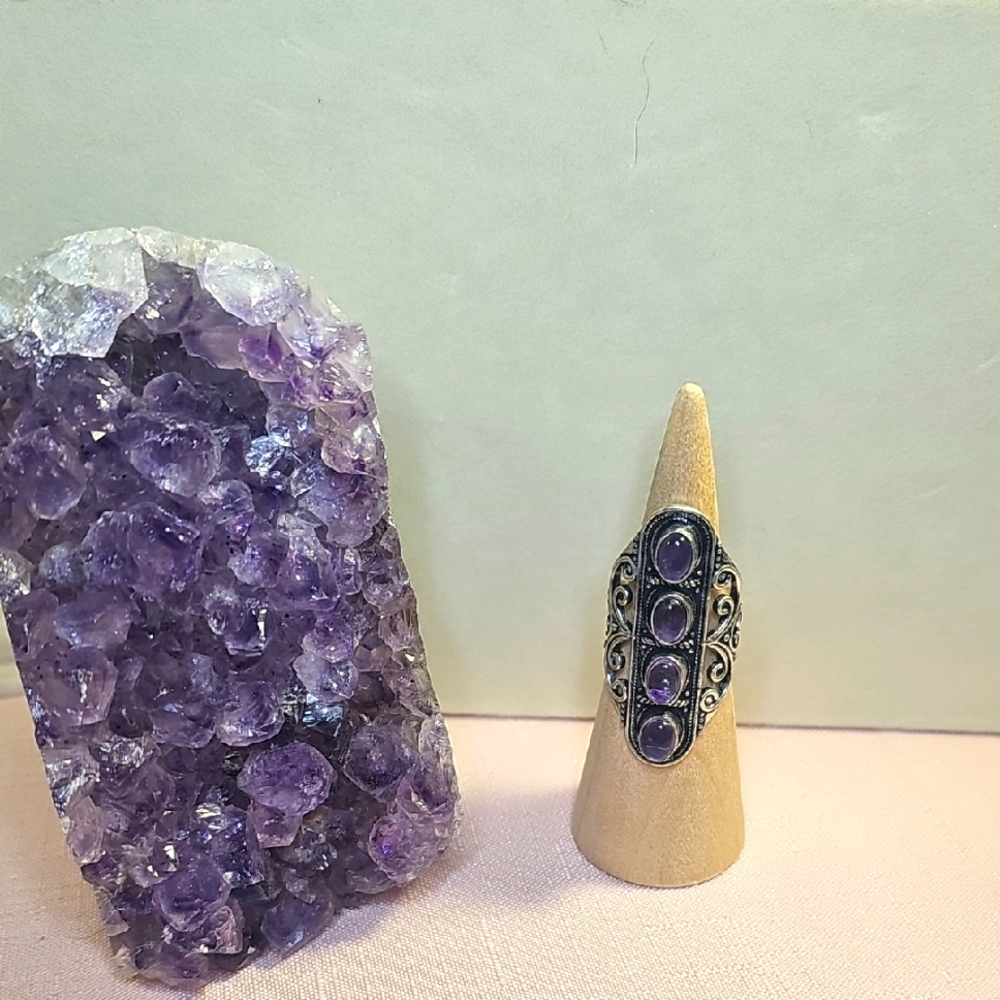 Intricate Silver and Amethyst Ring